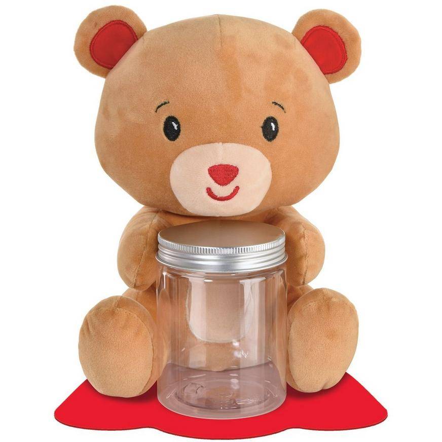 Brown Red Plush Bear Balloon Weight with Plastic Jar, 5.9oz