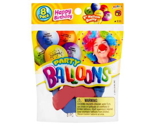JA-RU Bday Balloons, Multicolor (8 ct)