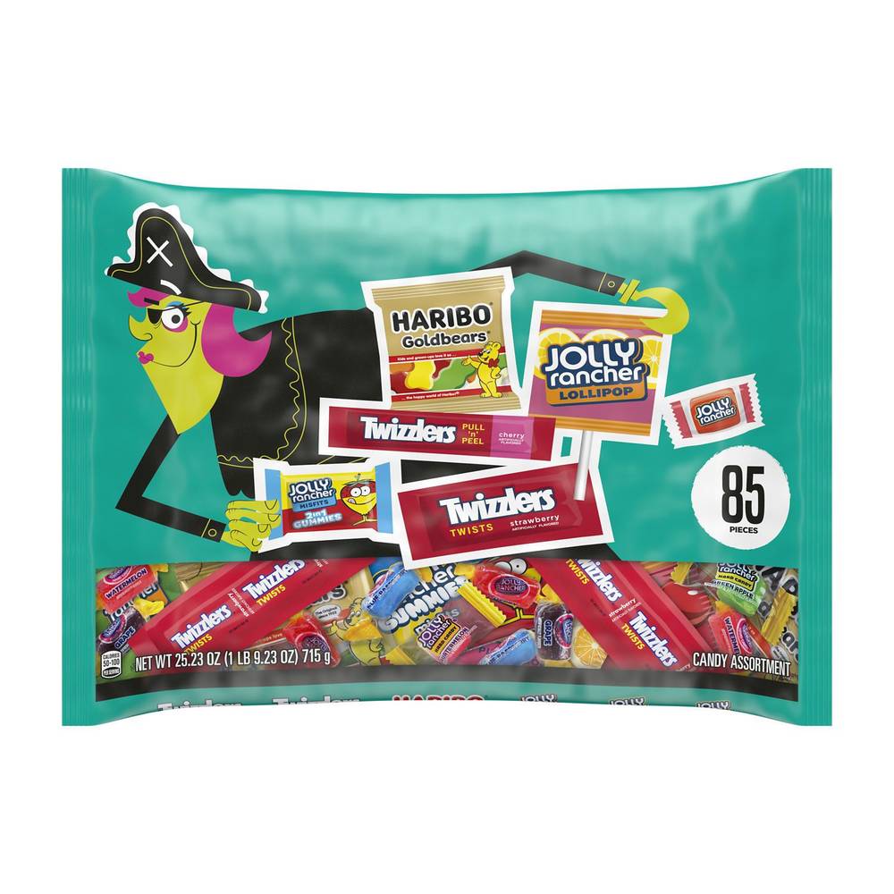 Haribo, Jolly Rancher And Twizzlers Assorted Fruit Flavors Miniatures, Halloween Candy Bag, 85 Ct, 25.23 Oz