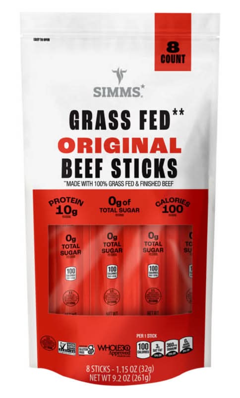 Simms Grass Fed Beef Sticks, Original (8 x 1.15 oz)