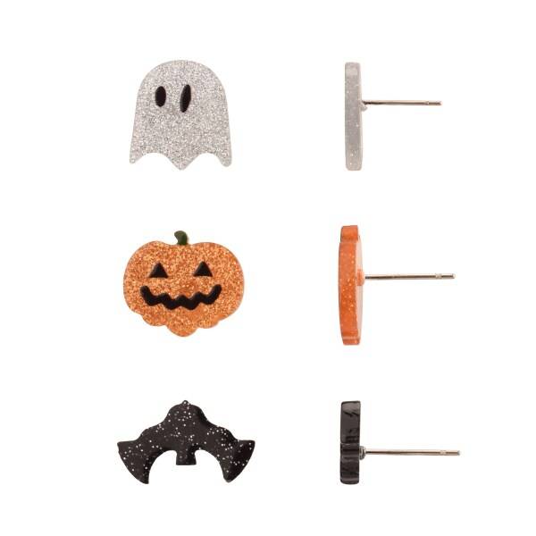 Ghost, Pumpkin, and Bat Trio Earring Set