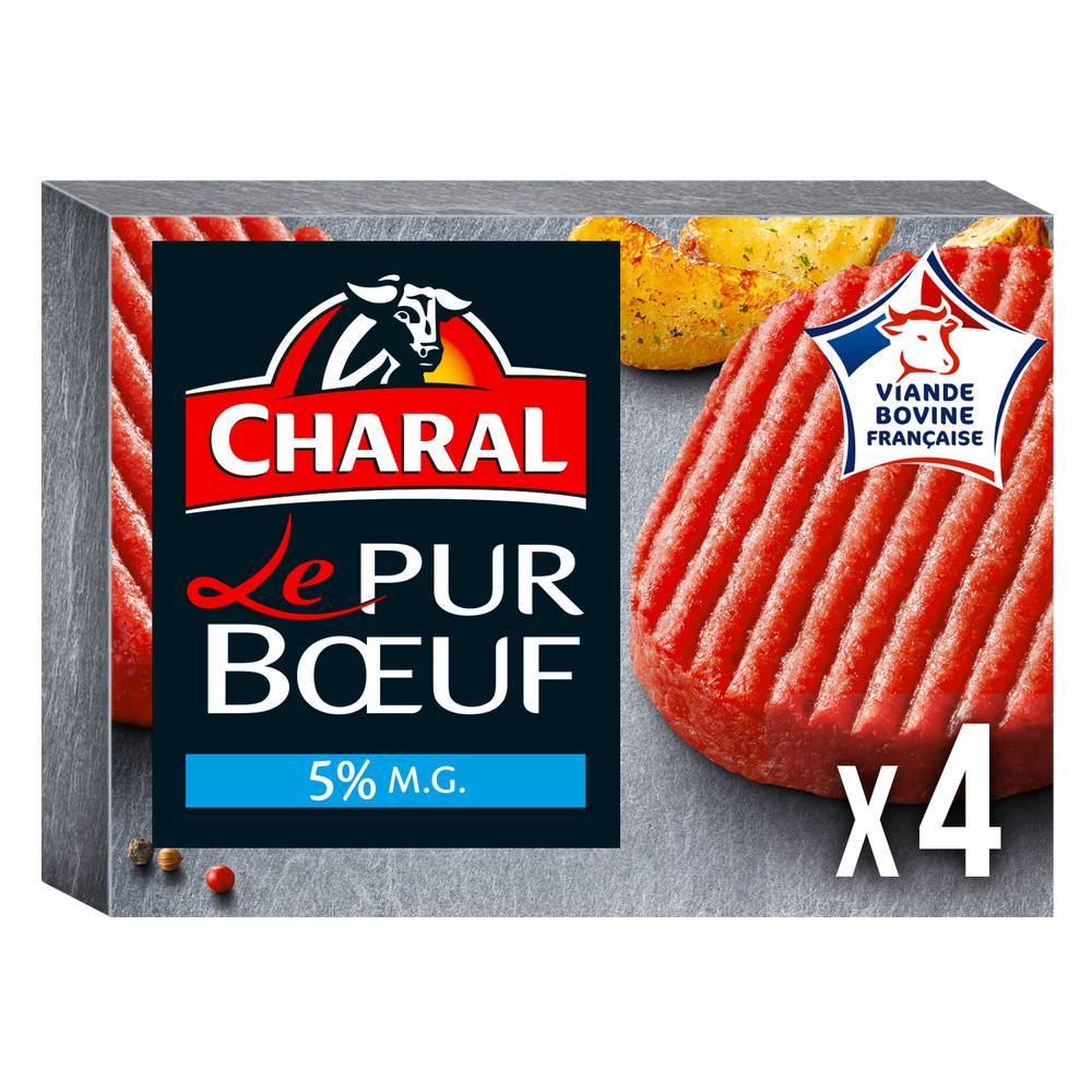 Charal - Le pur boeuf surgelé vbf steaks hachés, 4 pcs (400g)