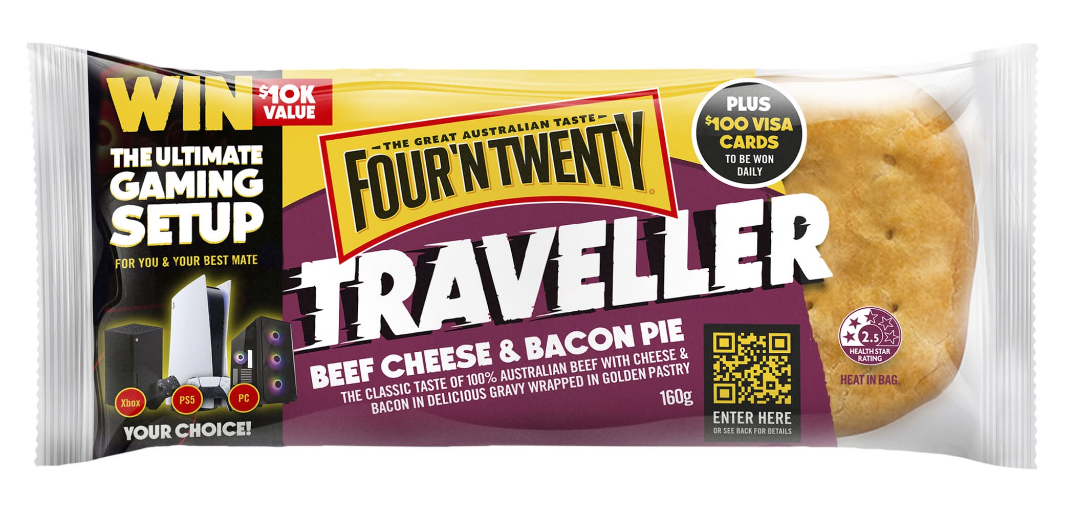 Four’N Twenty Traveller Pie, Beef Cheese & Bacon (160g)