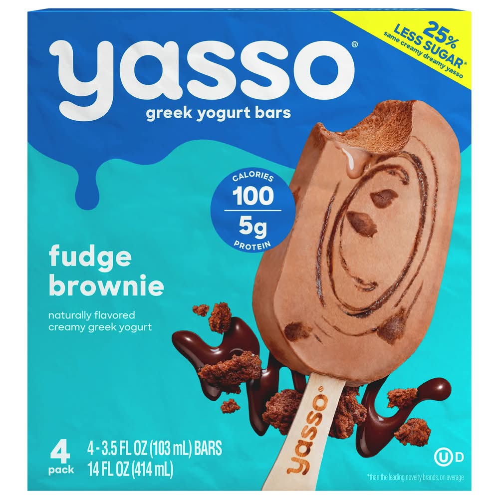 Yasso Frozen Creamy Greek Yogurt Bars, Fudge Brownie (14 fl oz, 4 ct)