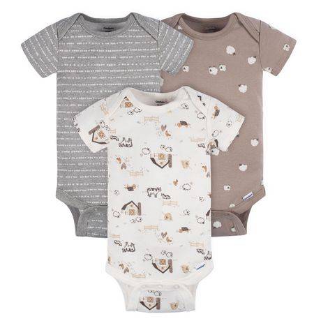 Gerber 3-Pack Baby Short Sleeve Onesies Bodysuit (Color: Cream, Size: 6-9 Months)