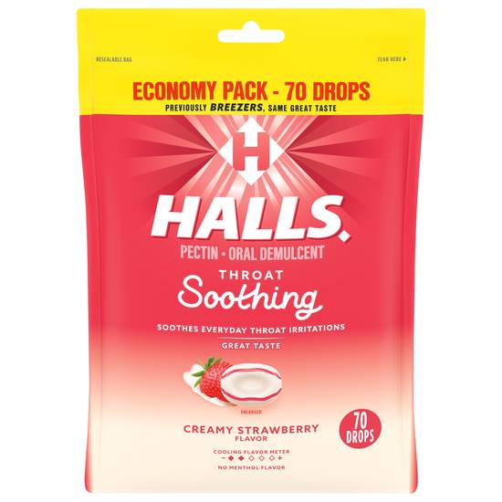 Halls Creamy Strawberry Throat Soothing Drops