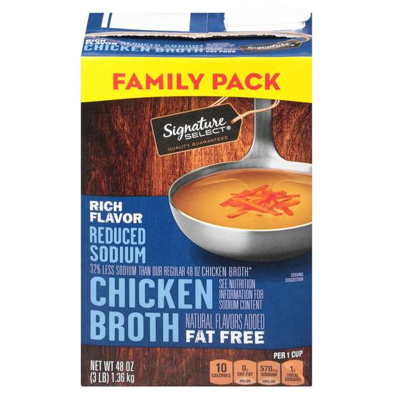 Signature Select Fat Free Reduced Sodium Rich Flavor Chicken Broth Family pack
