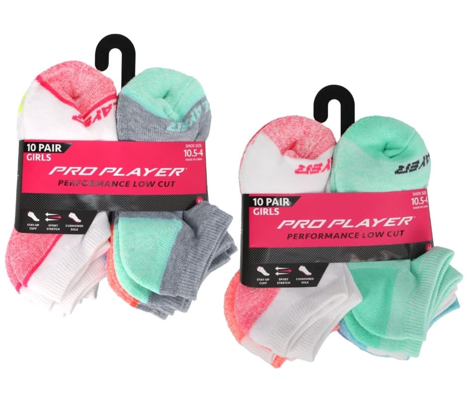 Pro Player Girl's Low Cut Socks, 10.5-4, Assorted (10 ct)