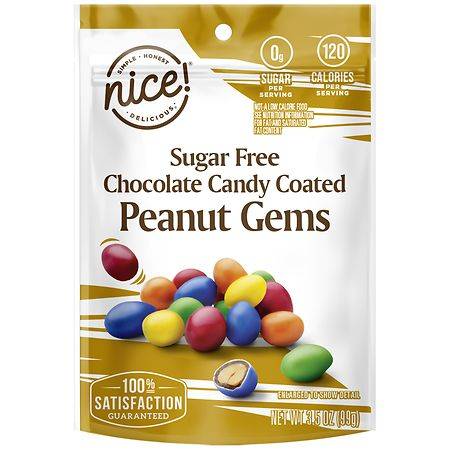 Nice! Sugar Free Chocolate Candy Coated Peanut Gems - 3.5 OZ