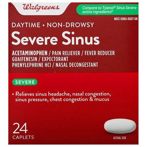 Walgreens Severe Sinus Congestion & Pain Caplets Daytime Cool Blast - 24.0 ea