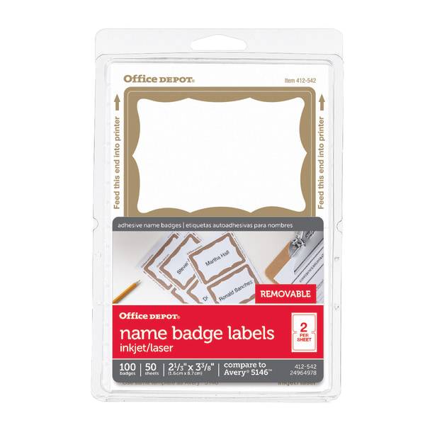 Office Depot Name Badge Labels (2 11/32" x 3 3/8"/gold)