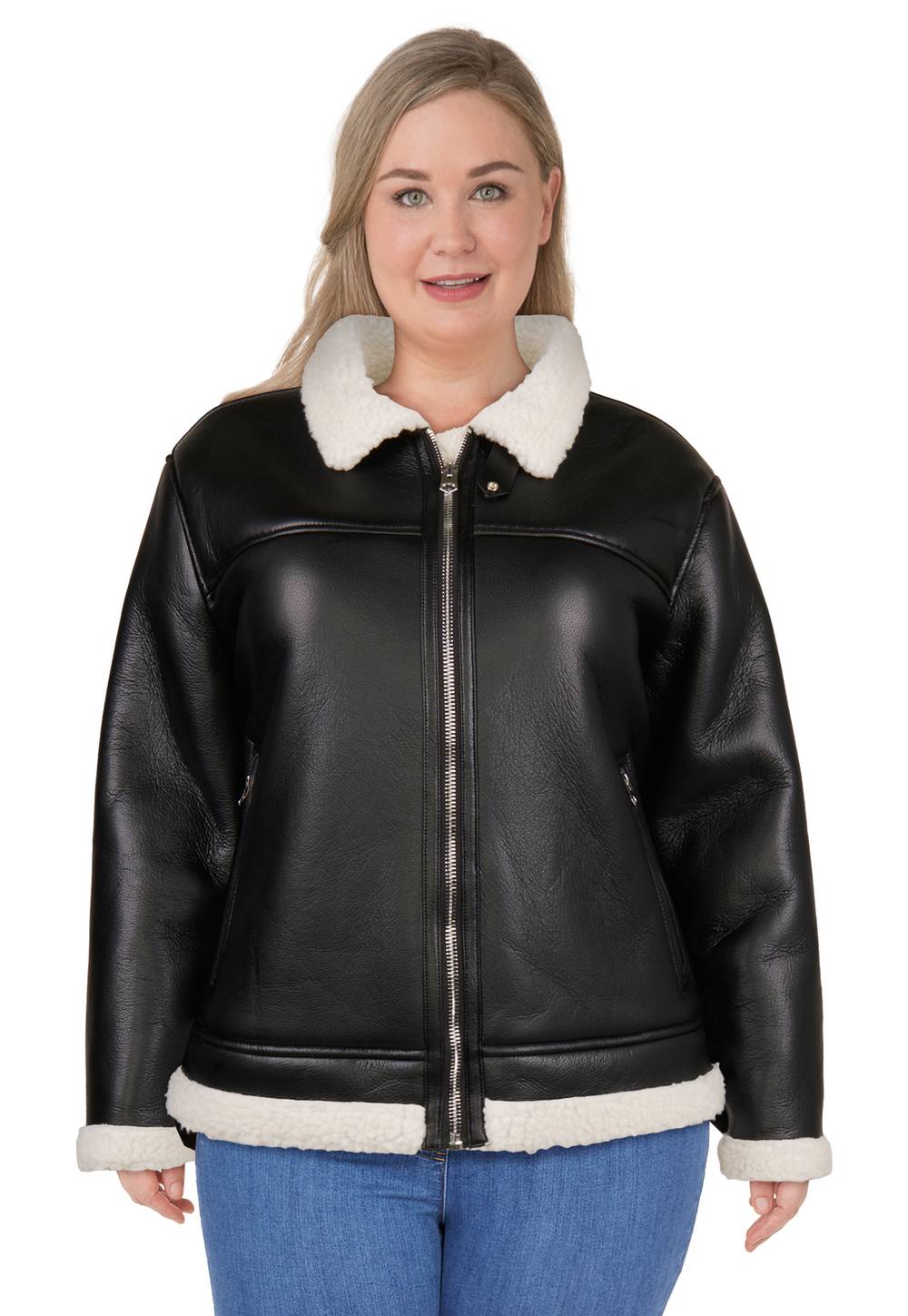 Veste de style moto avec imitation de peau de mouton taille plus mySTYLE pour femmes (2X, Anthracite) / mySTYLE Women's Plus Moto Shearling Jacket (2X, Anthracite)