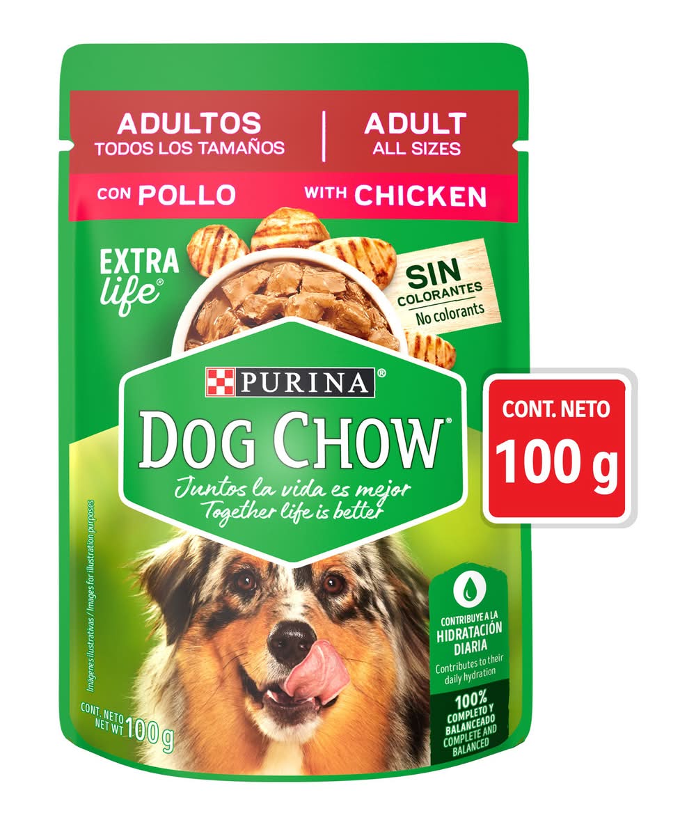 Dog Chow · Extra life alimento húmedo para perro, pollo, Adulto (100 g)