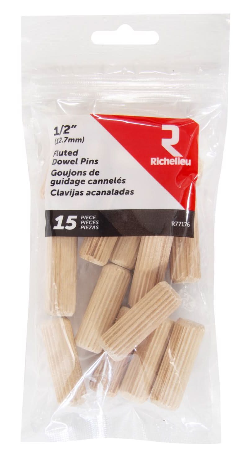 Richelieu Fluted Wood Dowel Pin 1/2 In. D X 1.5 In. L 15 Pk Natural