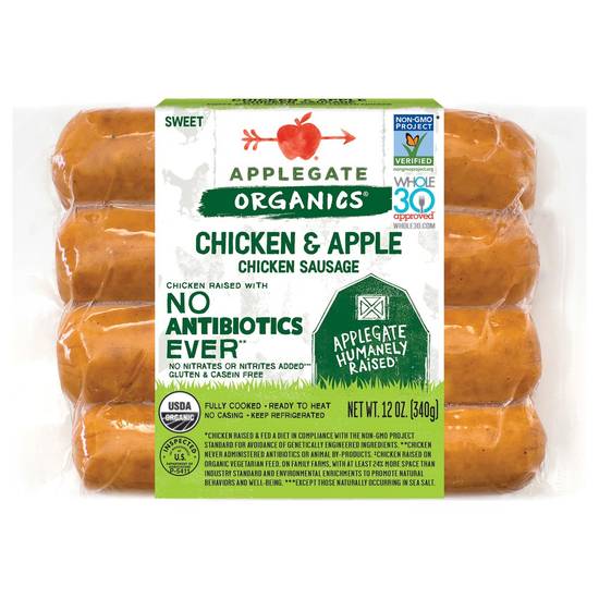 Chicken & Apple Chicken Sausage Applegate Organics 12 oz