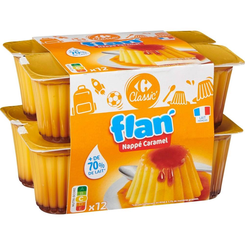 Carrefour - Classic' flan nappé de caramel dessert lacté gélifié aromatisé saveur vanille (1,2kg)