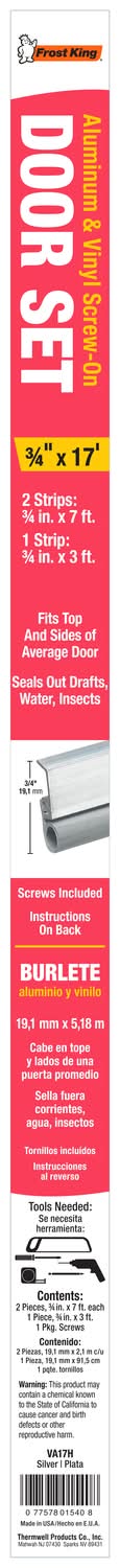 Frost King Silver Aluminum/Vinyl Weather Seal For Doors 17 Ft. L X 0.75 In.