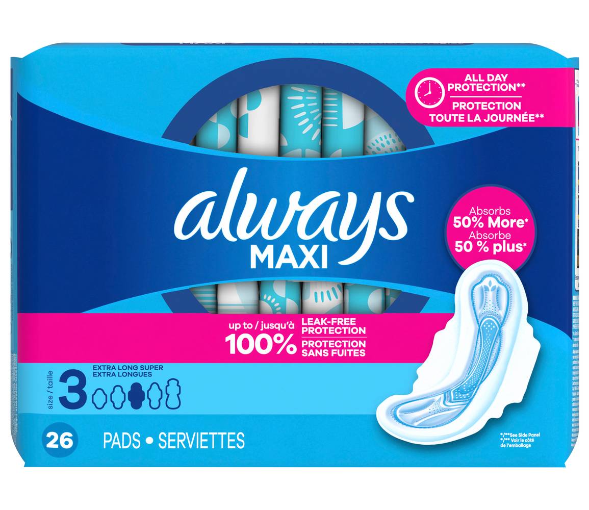 Always Maxi Extra Long Pads With Flexi Wings, Size 3 (0.88 lbs)