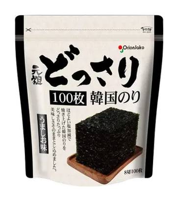 オリオンジャコー 元祖どっさり韓国のり - うましお味, 8切サイズ (100 入)