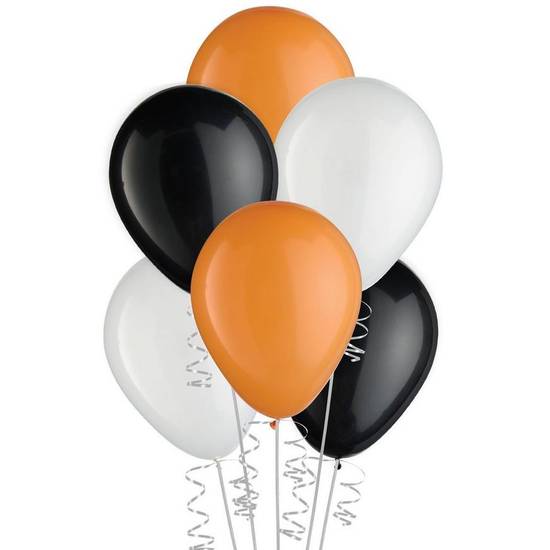 Uninflated 15ct, 11in, Halloween 3-Color Mix Latex Balloons - Black, Orange, White