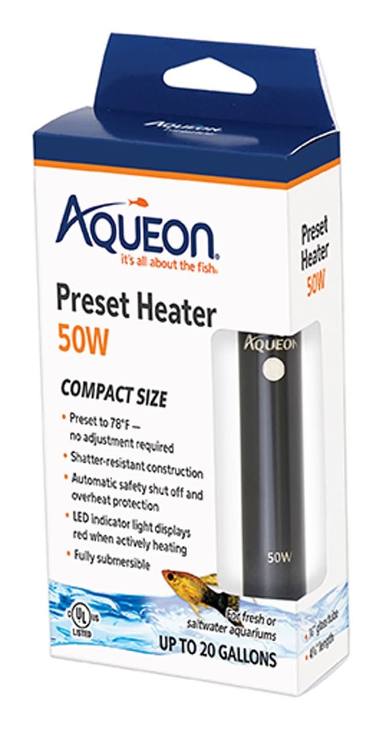 Aqueon® Preset 50W Submersible Aquarium Heater (Size: 50W)