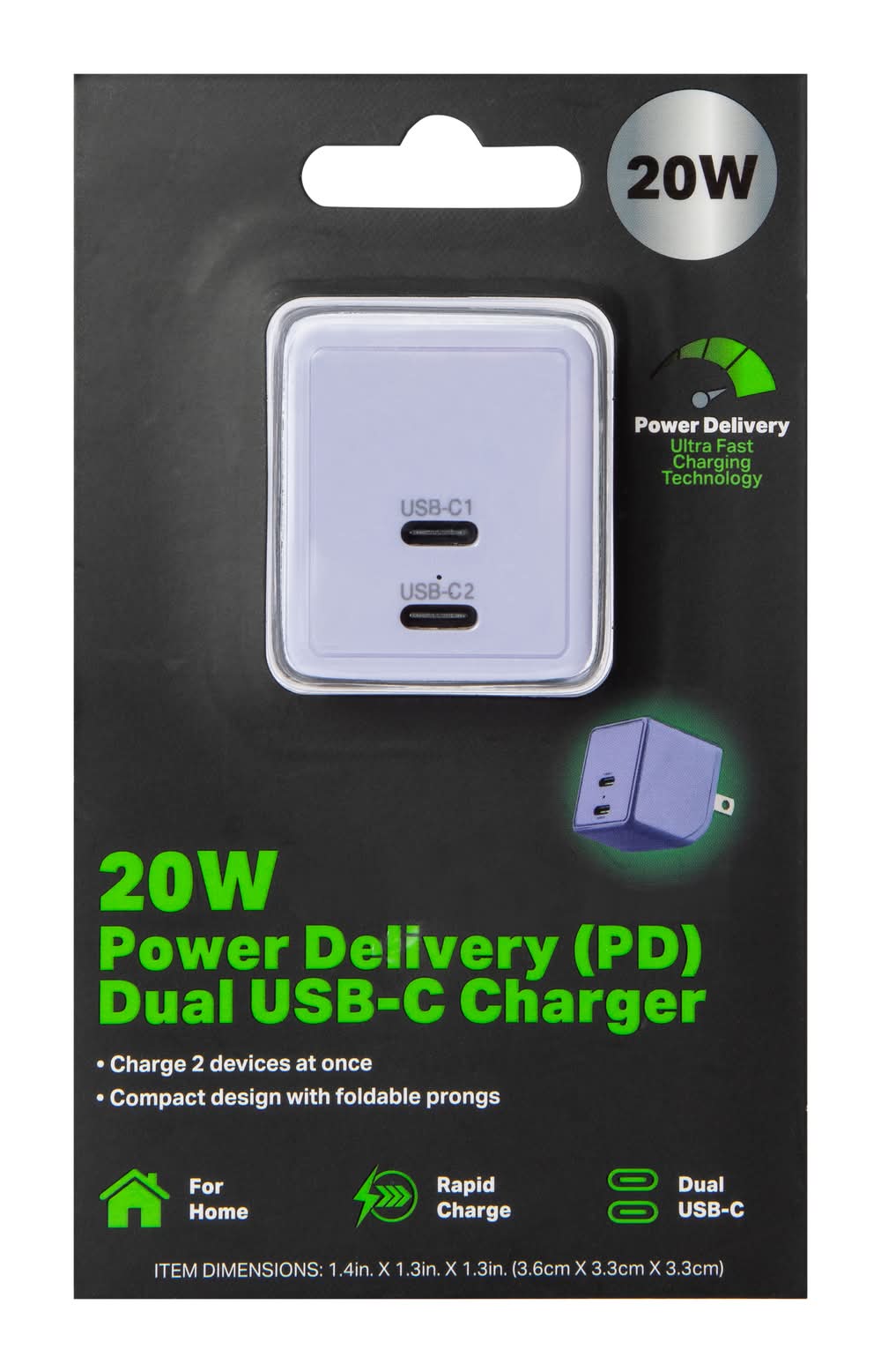 20W Power Delivery Dual USB-C Charger Purple