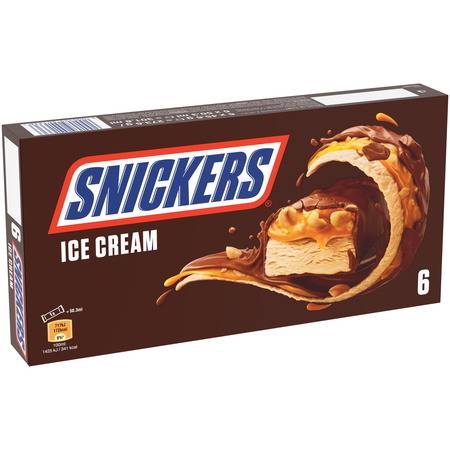 Barres glacées caramel cacahuètes SNICKERS - les 6 barres de 48 g