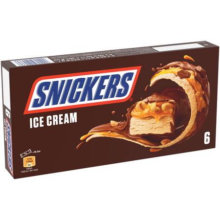 Glaces barres glacées chocolat cacahuètes et caramel  SNICKERS - les 6 barres - 273,6g