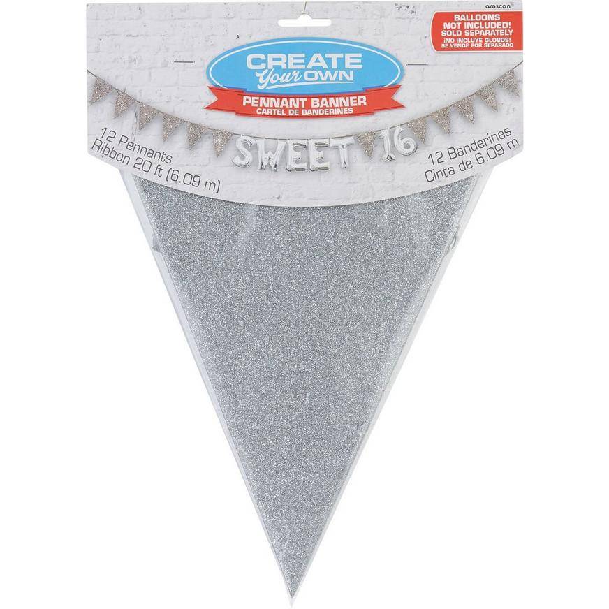 Party City Create Your Own Glitter Silver Pennant Banner (silver)