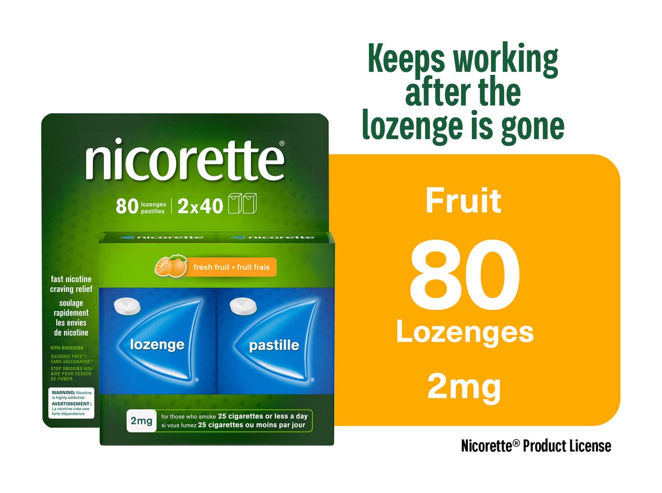 Nicorette 2Mg Lozenges Quit Smoking Nicotine Gum, Fresh Fruit (80 ct)