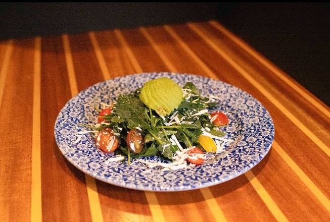 Baby Kale, Ricotta Salata, Cherry tomatoes, avocado, and balsamic dressing.