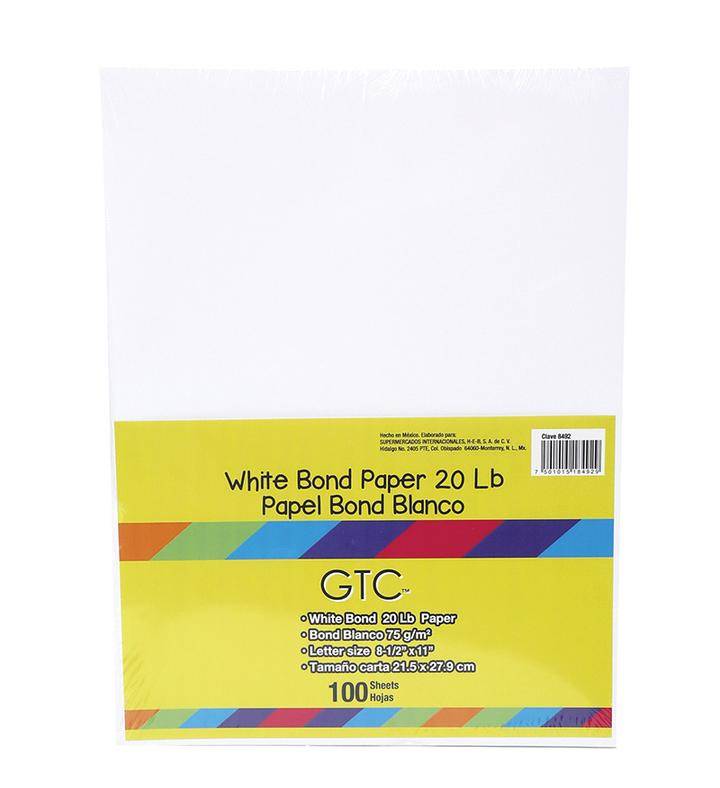 Gtc papel bond carta (paquete 100 piezas)