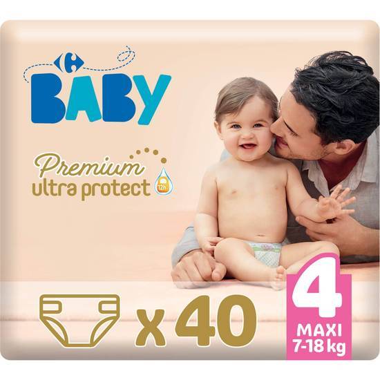 Carrefour Baby - Couches bébé premium ultra protect 7 à 18 kg, Taille 4 (40)