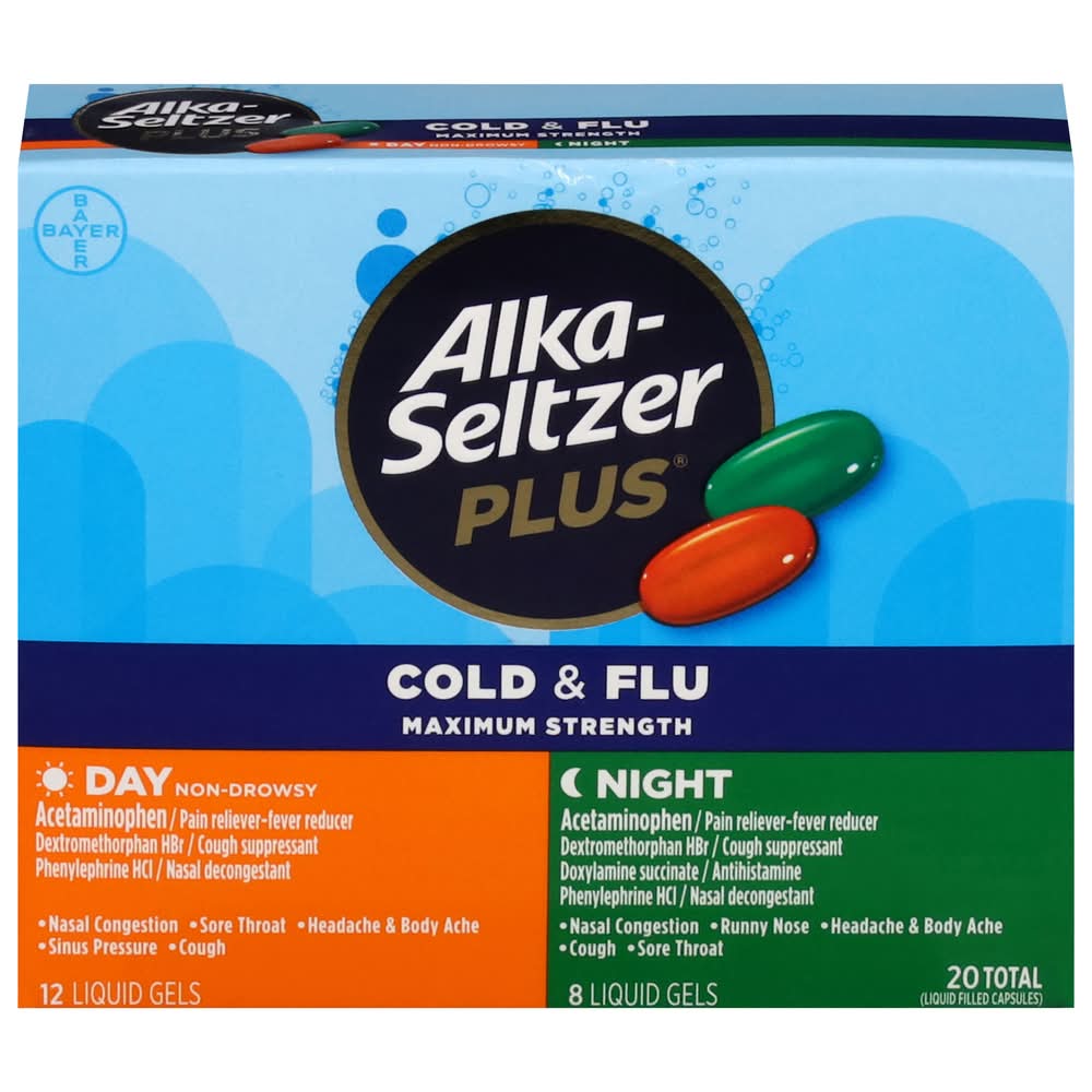 Alka-Seltzer Plus Maximum Strength Cold & Flu Medicine Day + Night Liquid (2.2 oz)