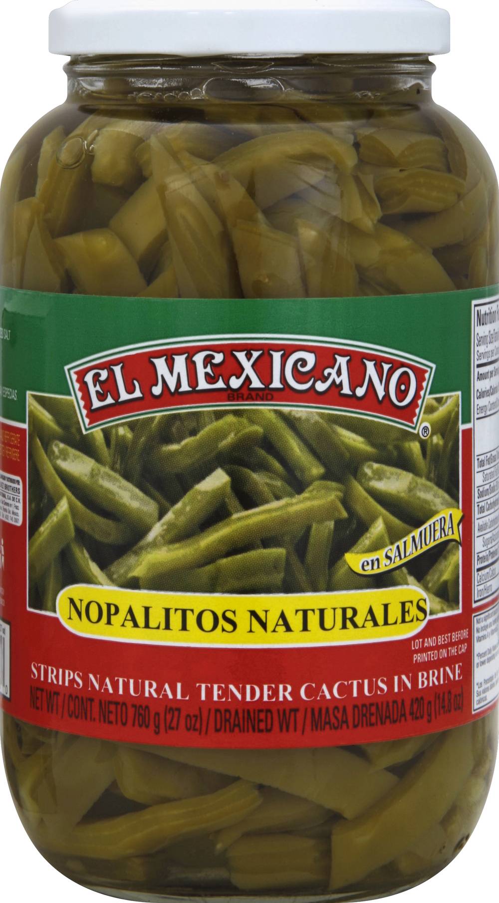 El Mexicano Strips Natural Tender Cactus in Brine (1.69 lbs)