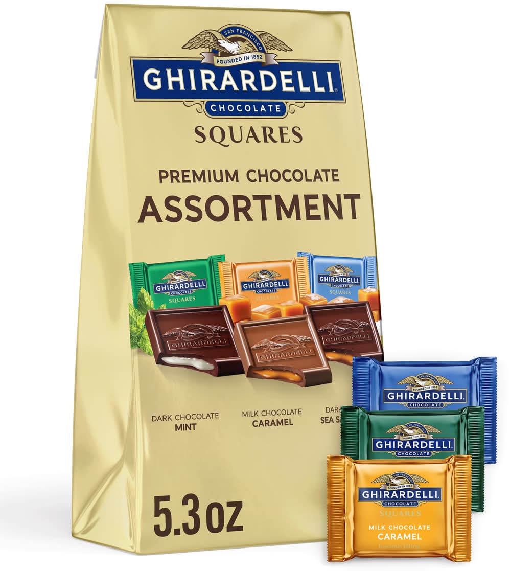 Ghirardelli Squares Premium Assortment Chocolate, Mint-Caramel-Sea Salt Caramel (5.3 oz)