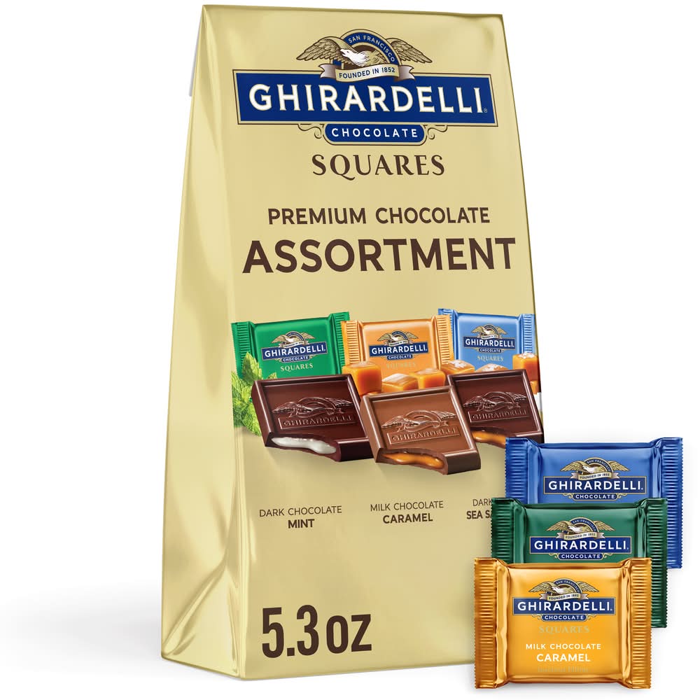 Ghirardelli Squares Premium Assortment Chocolate, Mint-Caramel-Sea Salt Caramel (5.3 oz)