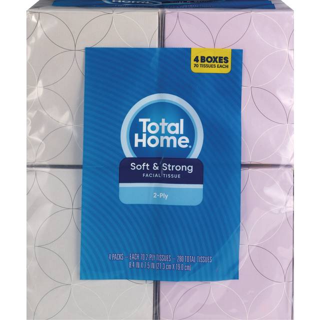 Total Home Facial Tissue Cube, 4-Pack, 70 ct