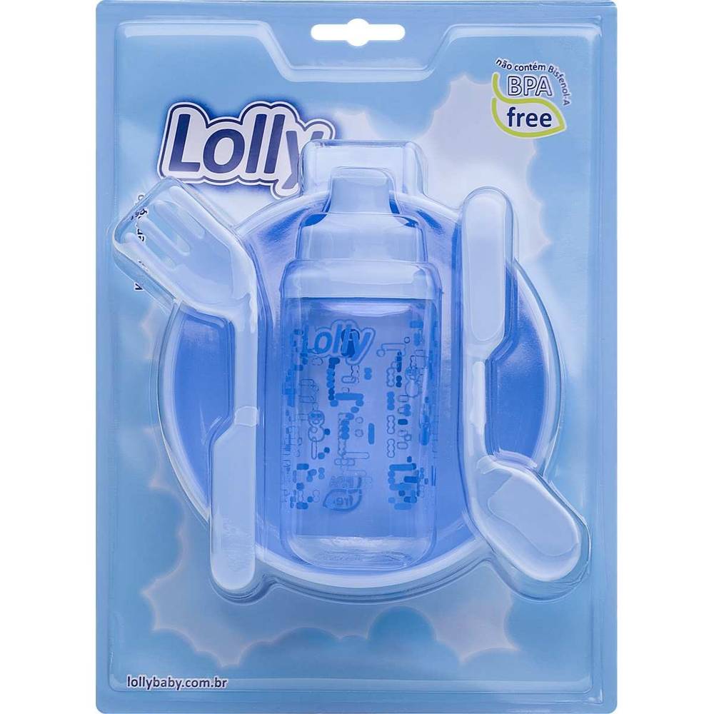 Lolly kit prato + talher + copo azul para bebê (3 itens)