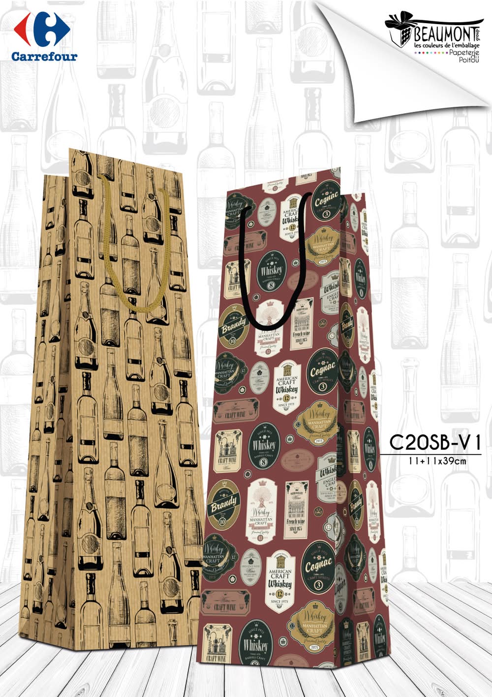 Carrefour - Sacs bouteille 11+11x39 cm