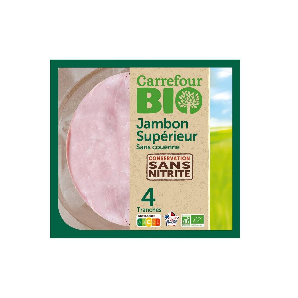 Carrefour Bio - Jambon supérieur sans nitrite (4 pièces)