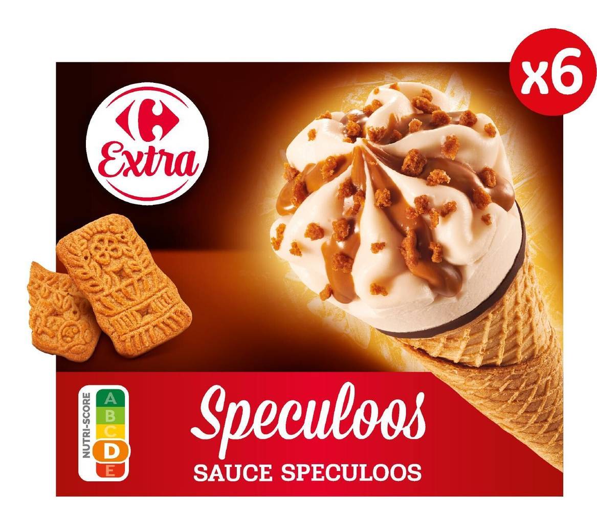 Glaces cônes spéculoos CARREFOUR EXTRA - la boite de 6 - 432g