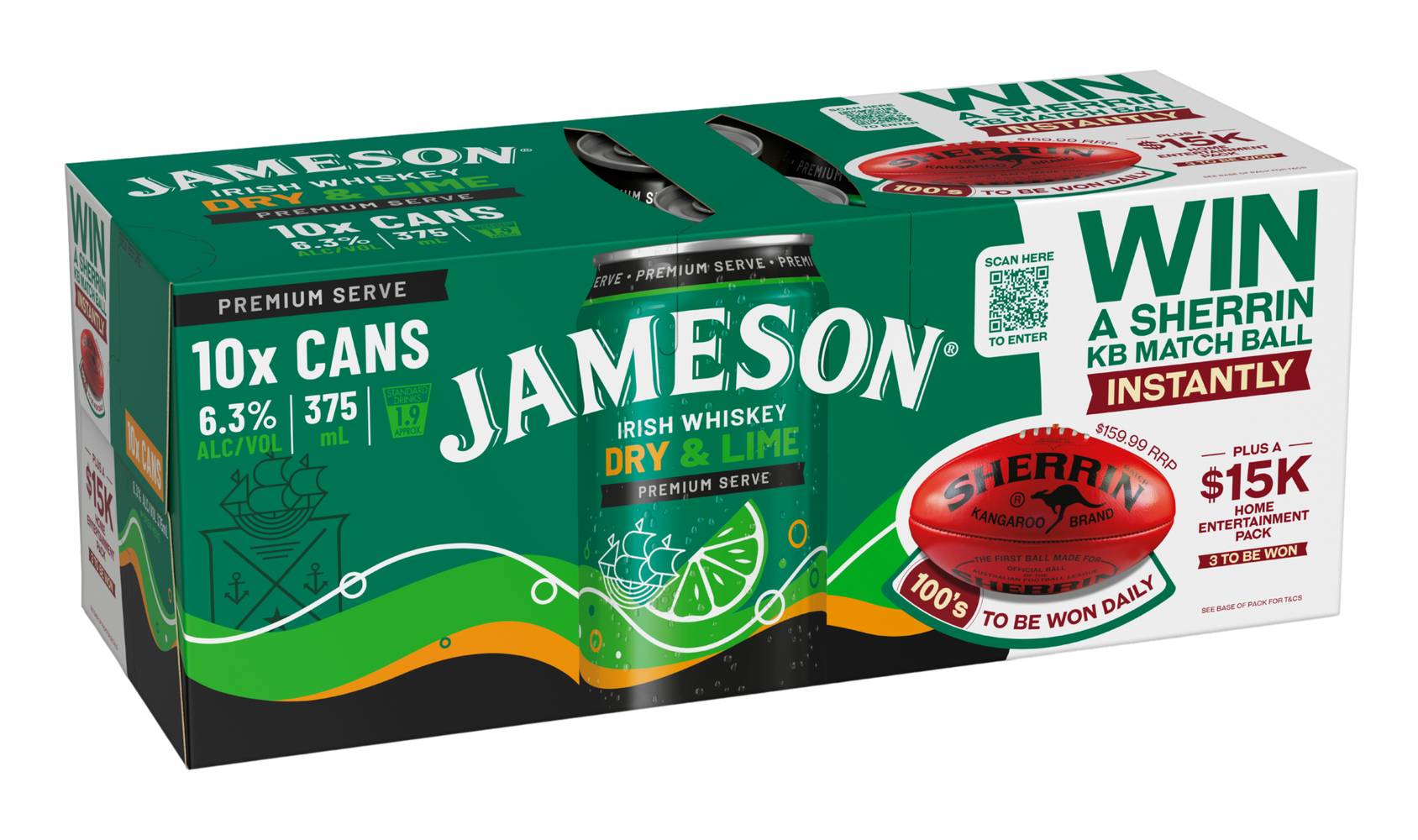 Jameson Smooth Dry & Lime Can 375mL  X 10 Pack