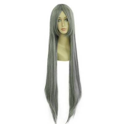 Unique Bargains Women Halloween Human Long Hair Wigs 39" with Wig Cap  Gray