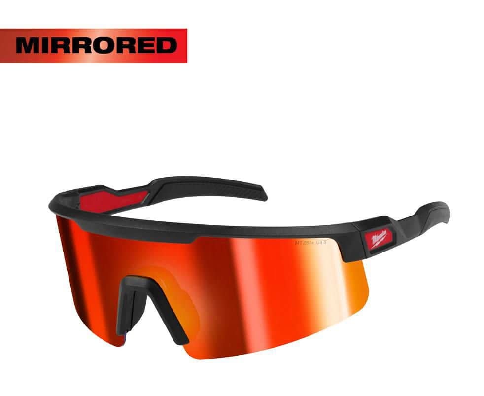 Milwaukee Safety Glasses With Red Wrap Around Mirrored Anti-Scratch Lenses