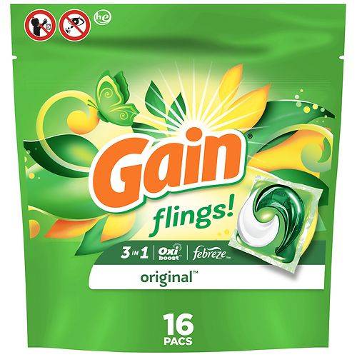 Gain Flings Liquid Laundry Detergent, Original Scent Original - 0.69 oz x 16 pack