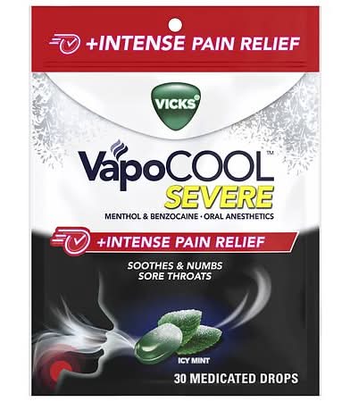Vicks Vapocool Severe +Intense Pain Relief Drops, Icy Mint (30 ct)