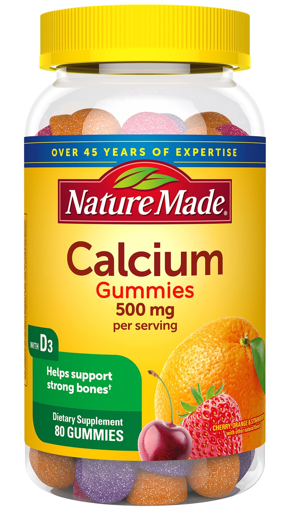Nature Made Orange & Strawberry Cherry 500 mg Calcium Gummies (40 g)
