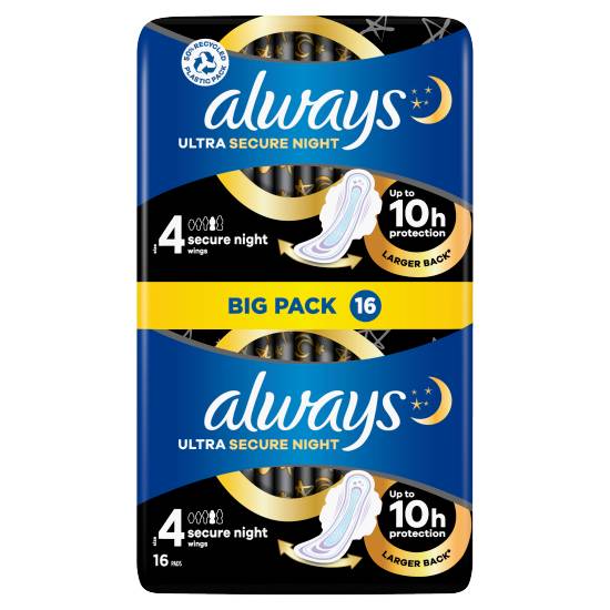 Always Size 4, Ultra Secure Night Wings Pads (16 pack)