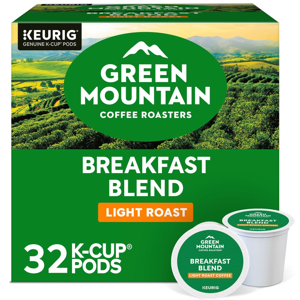 Green Mountain Coffee Roasters Single-Serve K-Cup Pods Light Roast Coffee, Breakfast Blend (0.31 oz, 32 ct)
